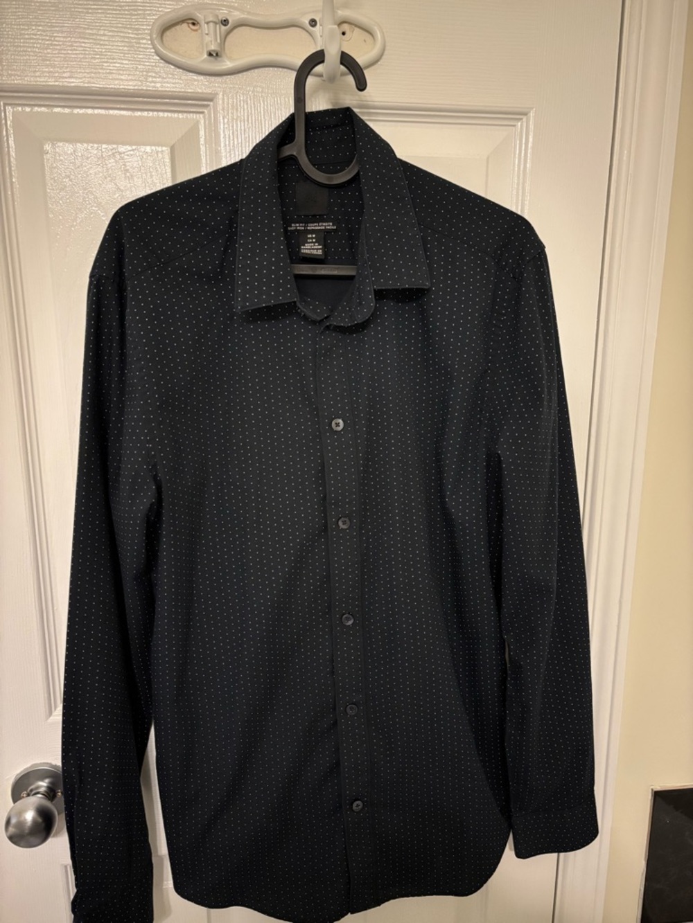 H&M Men’s Black Dress Shirt with Micro White Dot Pattern